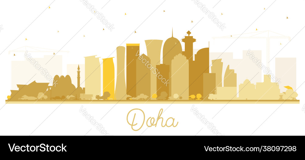 Doha qatar city skyline silhouette with golden vector image