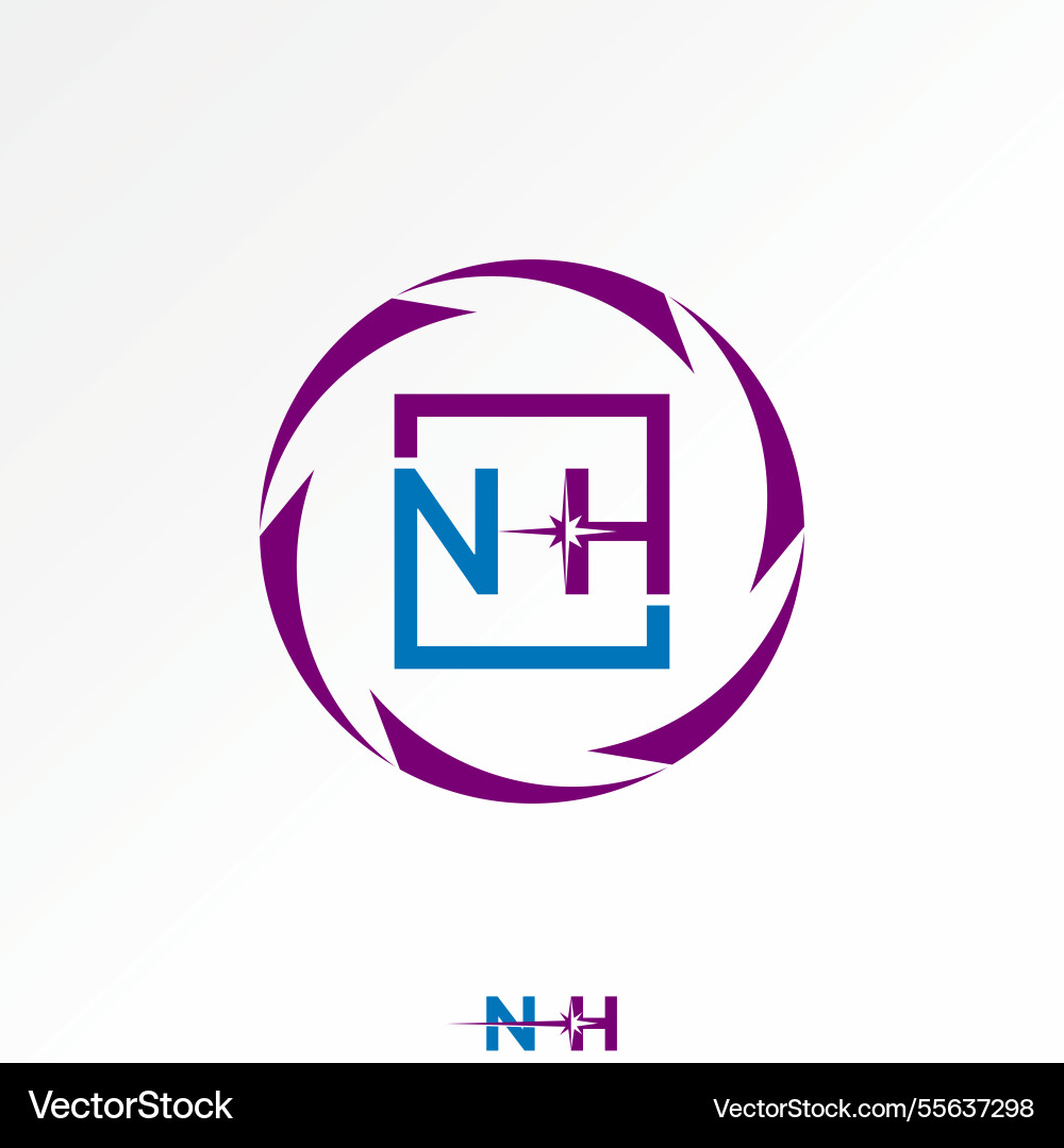 Initial nh square font star tech circle swoosh Initial nh square font star tech circle swoosh vector image