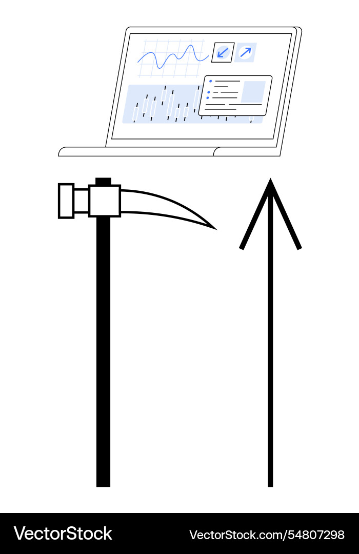 Laptop displaying data with graphs hammer Laptop displaying data with graphs hammer Vector Image