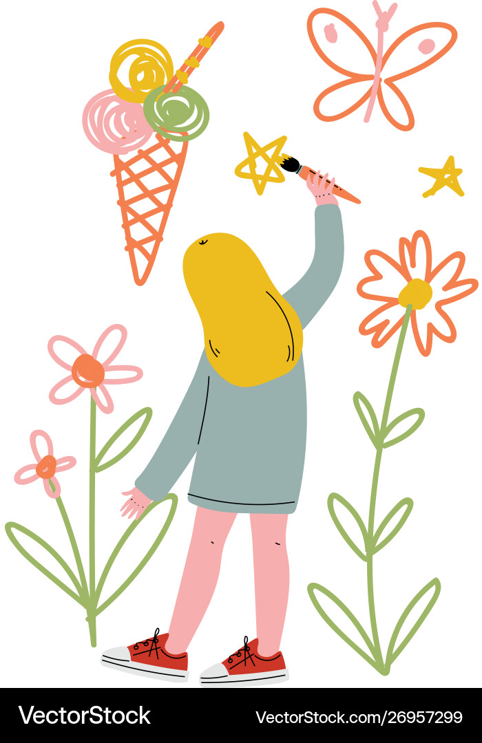 Blonde Girl Painting on Wall Vector Image