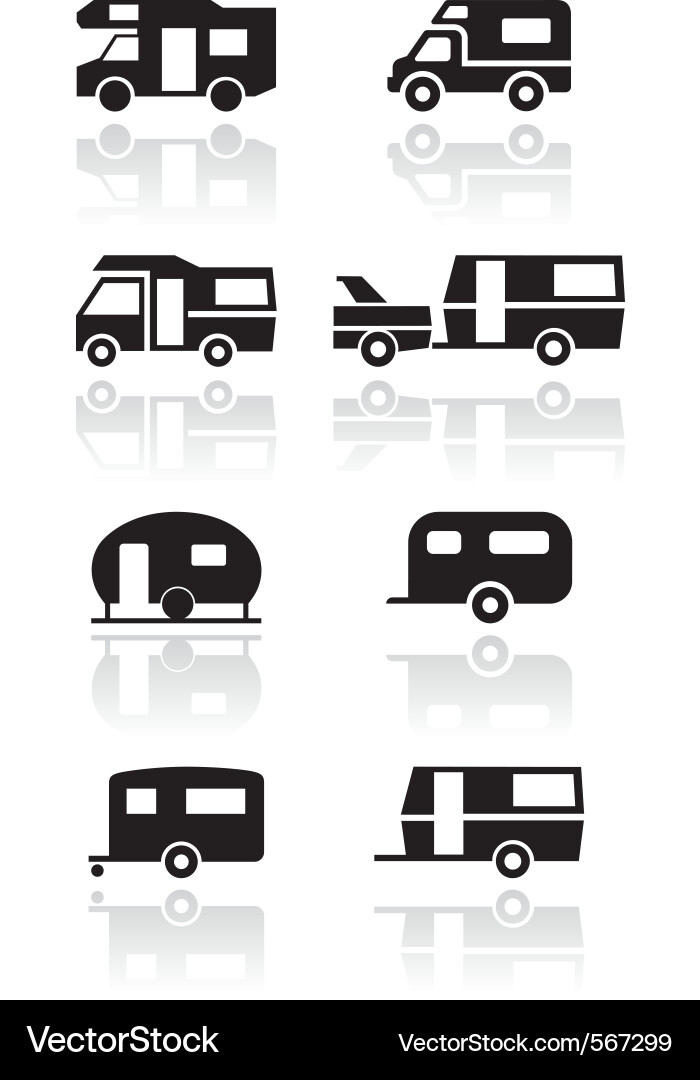 Camping Van & Caravan Icons vector image
