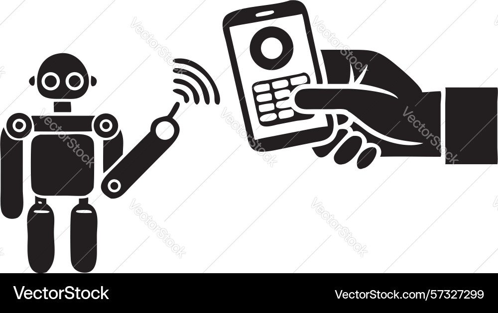 Robot controlled by smartphone smart device vector image