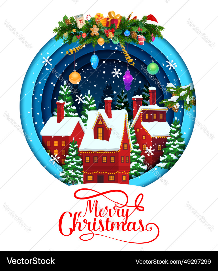 Winter Weihnachten Papier schneiden verschneite Stadt Postkarte Winter Weihnachten Papier schneiden verschneite Stadt Postkarte vektorbild