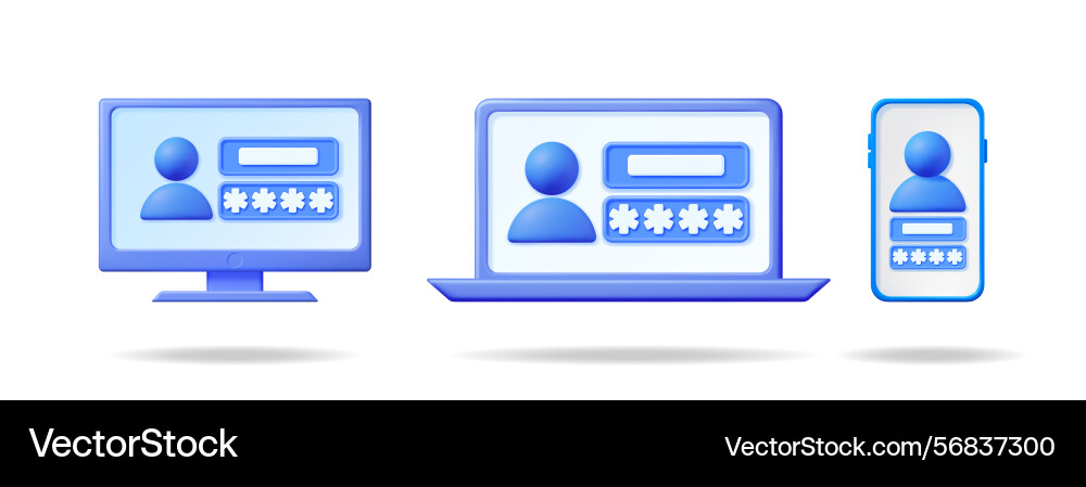 3d set of user login access 3d set of user login access vector image