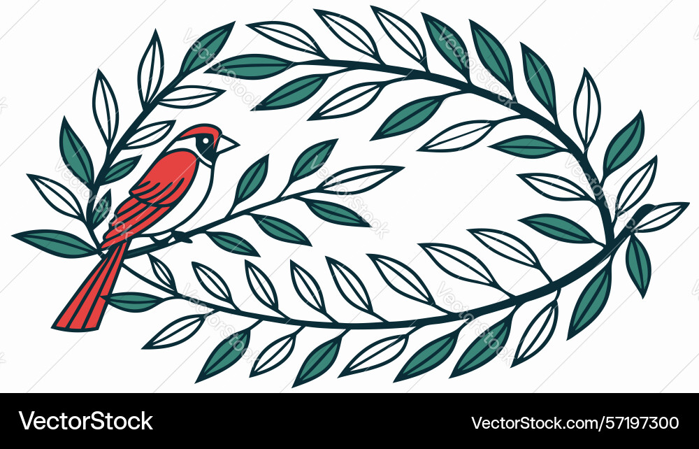 Classic laurel wreath with red bird generative ai Vector Image