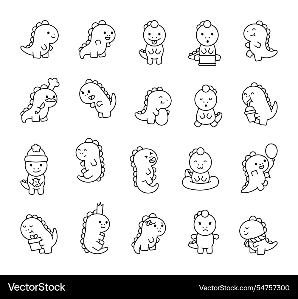Dinosaur characters set featuring smiling faces Vector Image