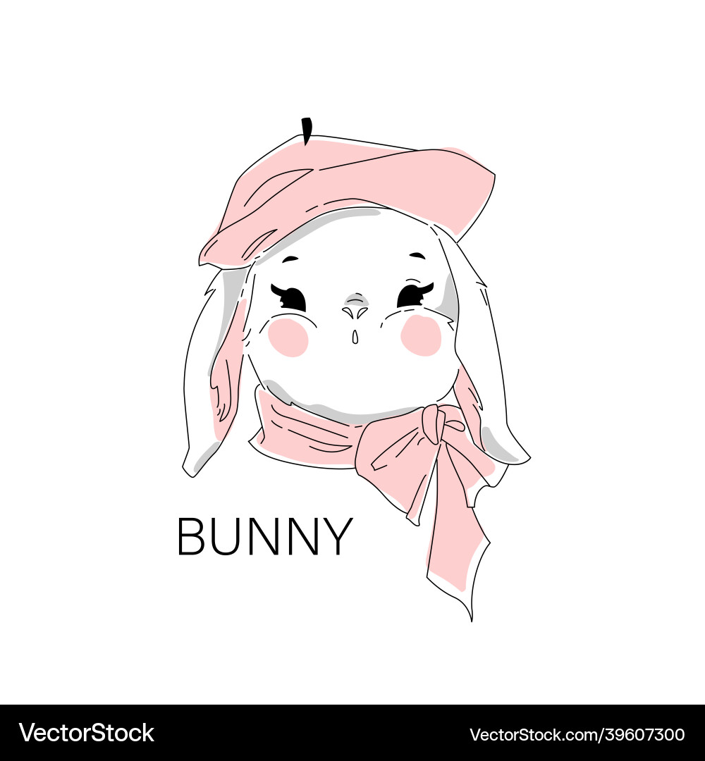 French styled rabbit wearing beret striped Vector Image