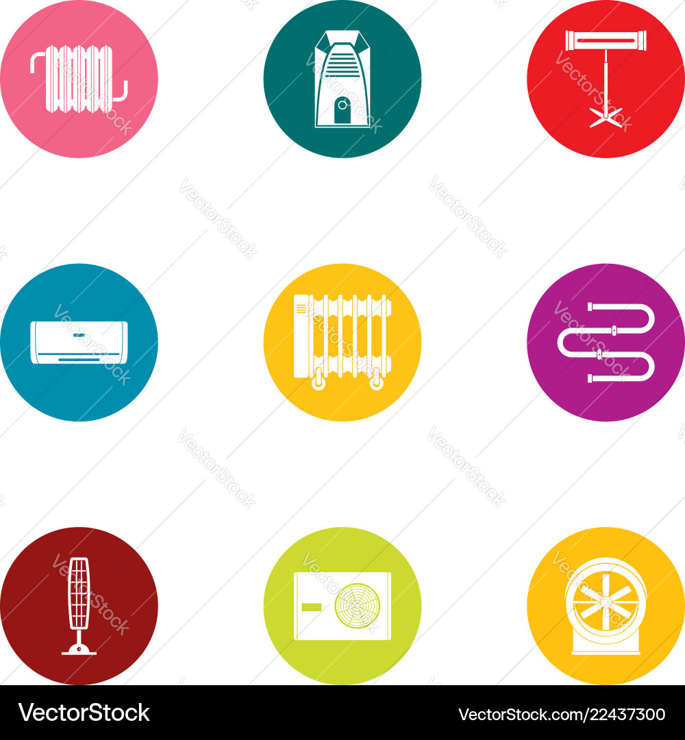 Heat output icons set flat style Heat output icons set flat style Vector Image