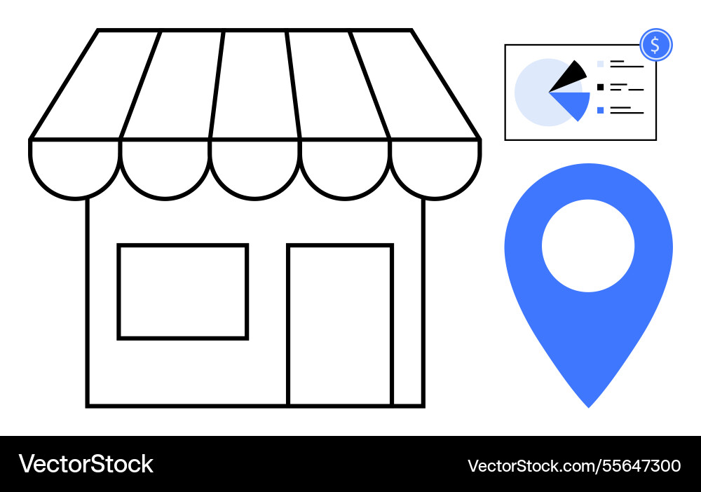 Local storefront with location pin and data Vector Image
