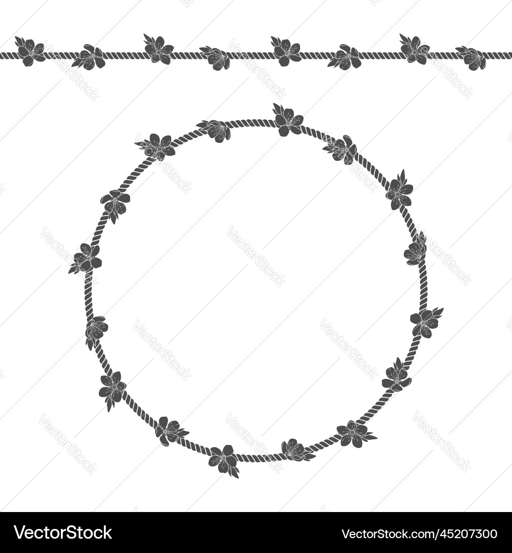 Seamless pattern with net of the cord and flowers vector image