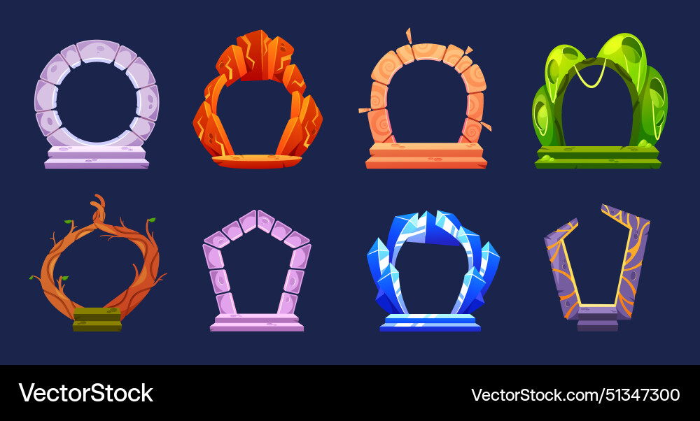 Set of eight different magical portals designed Set of eight different magical portals designed vector image