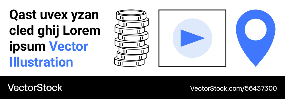 Stacked coins with play button and map pin Stacked coins with play button and map pin vector image