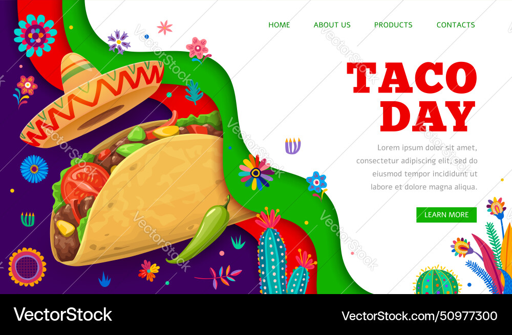 Taco day mexican cuisine restaurant landing page vector image