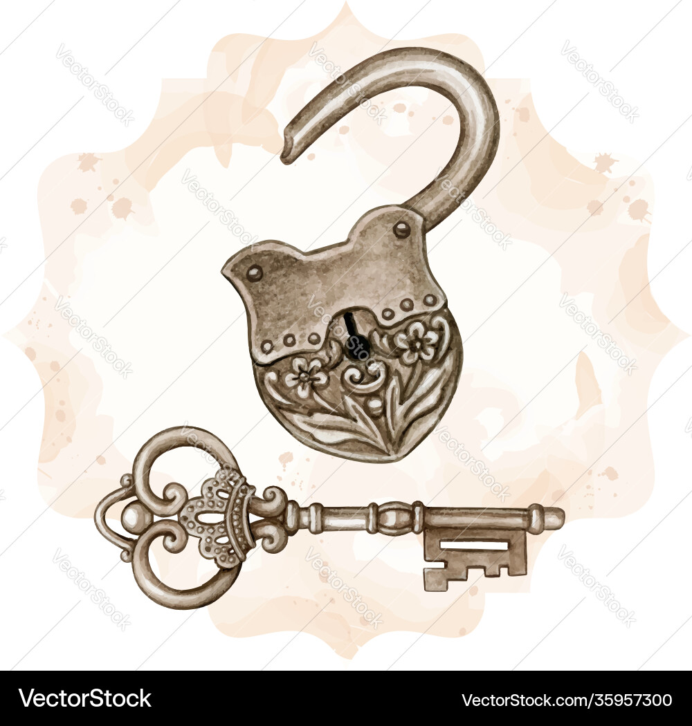 Victorian Key and Open Lock Vector Image