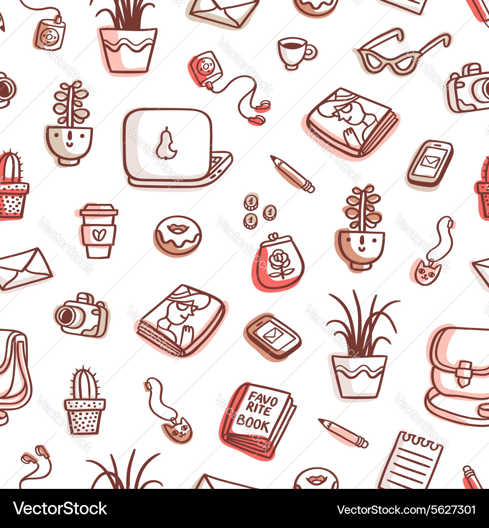 Colorful Seamless Table Objects Pattern vector image