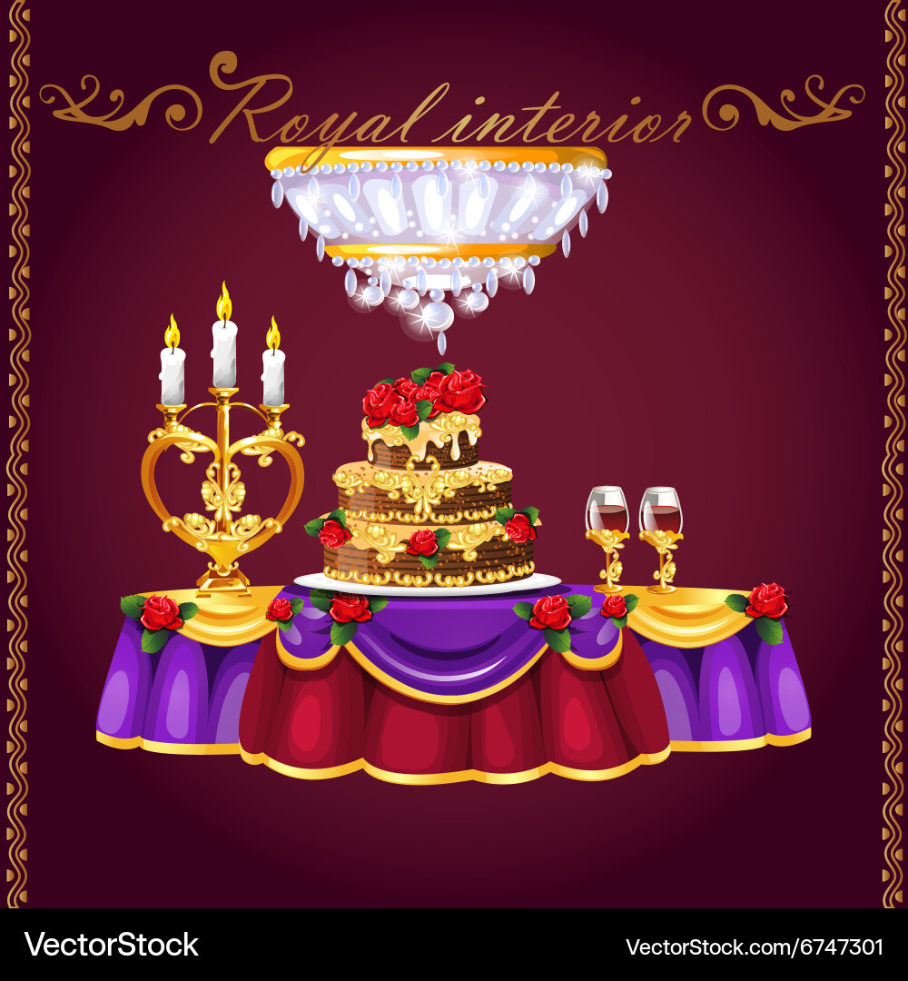 Elegant Table Setting with Wine and Cake vector image