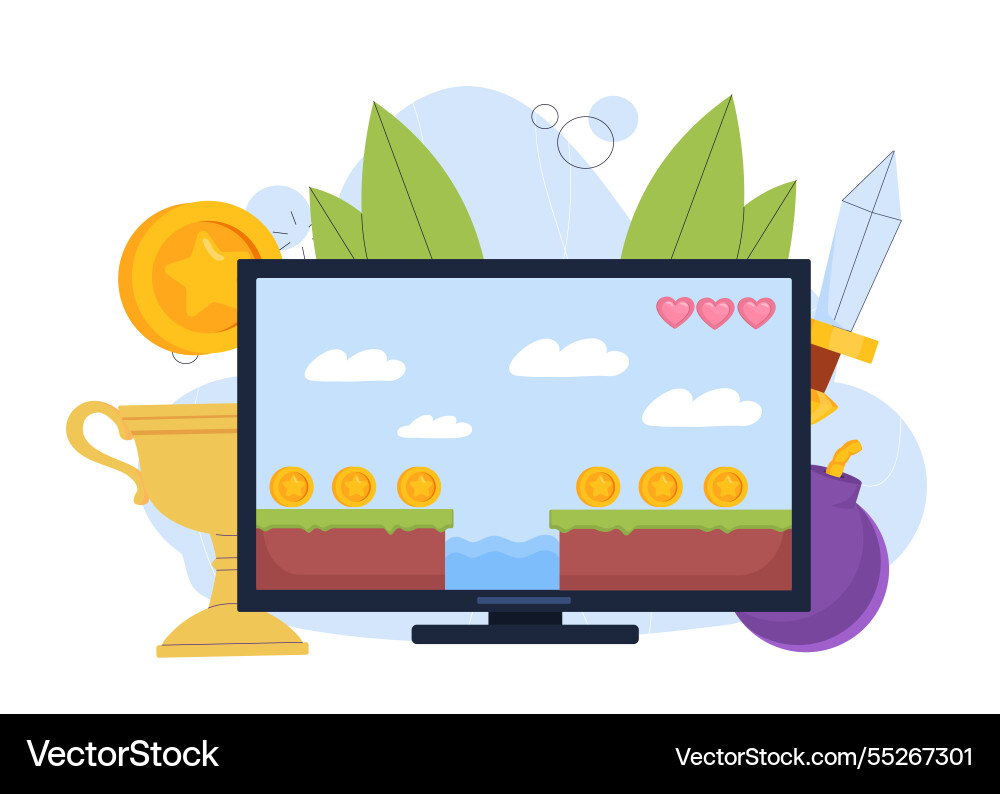 Game on computer screen video or arcade Vector Image