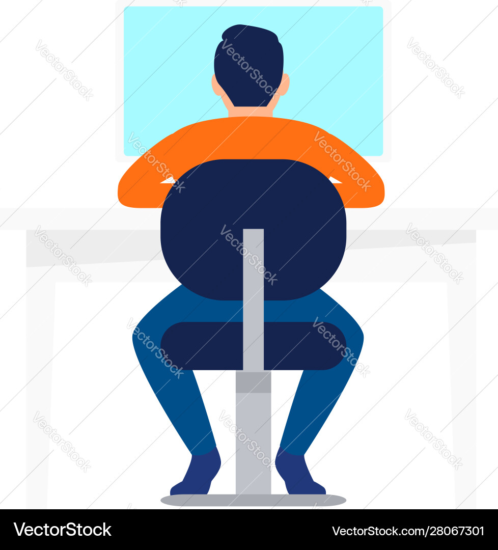 Man at computer icon flat style Man at computer icon flat style Vector Image