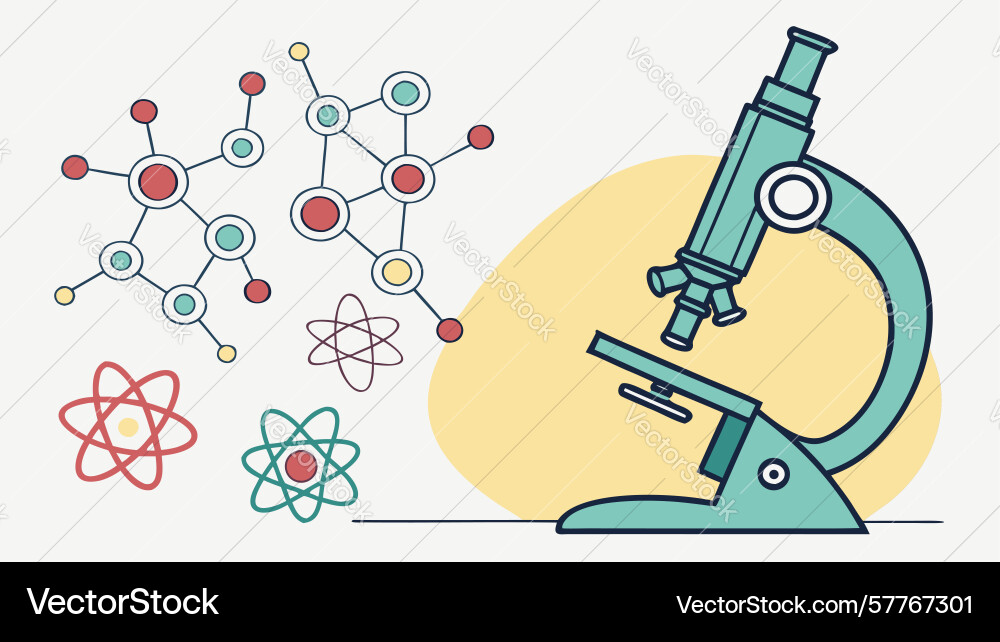 Microscope with abstract atoms particle science vector image