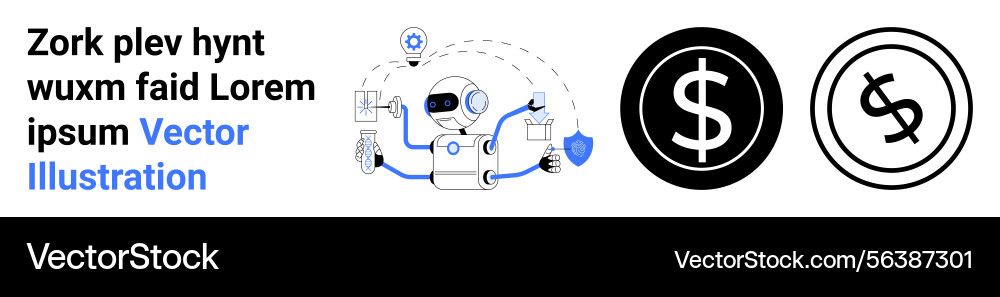 Robot performing multitasking with data analysis Robot performing multitasking with data analysis vector image