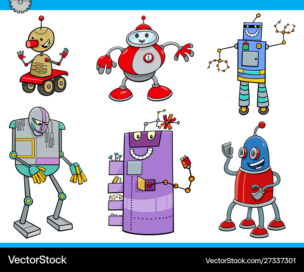 Robots or droids cartoon characters set vector image