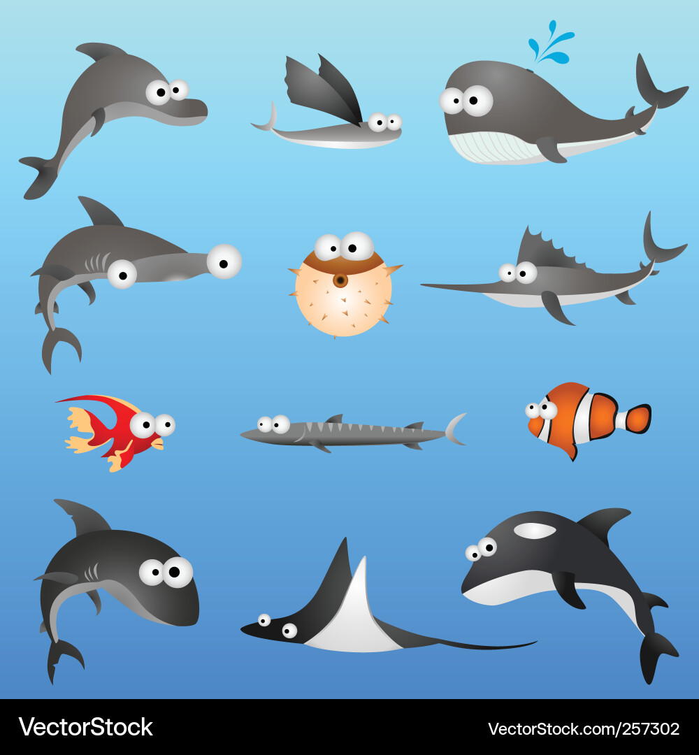 Bunte Cartoon Fish Characters Vektorbild