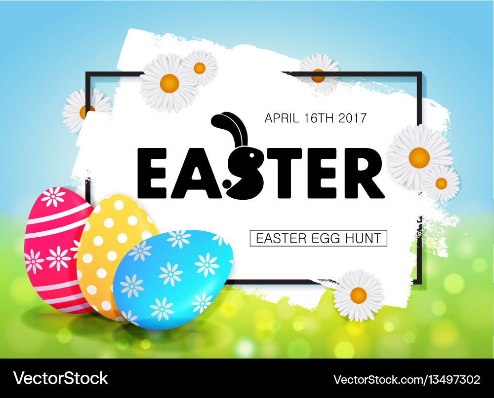 Easter egg hunt holiday banner design with eggs Easter egg hunt holiday banner design with eggs vector image