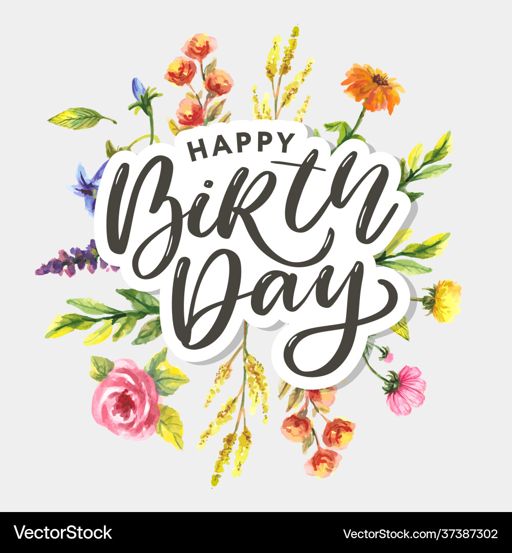 Happy birthday watercolor autumn frame wreath Happy birthday watercolor autumn frame wreath Vector Image