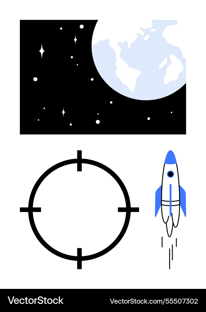 Rocket launch with earth and outer space elements Vector Image