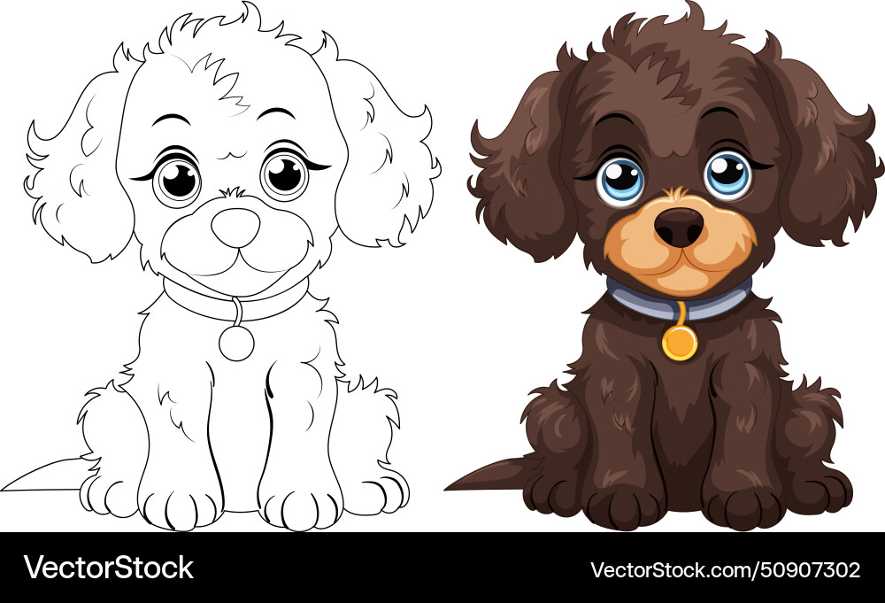 Two cute puppies with distinct fur colors vector image