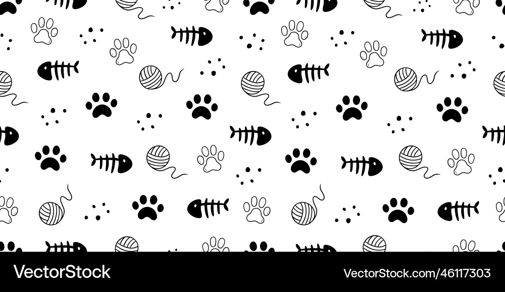 Cat Paw Print Pattern - Seamless Vector Image
