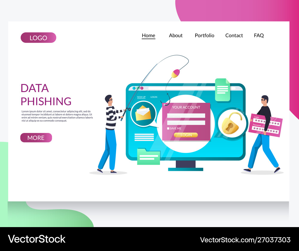 Data phishing website landing page design Data phishing website landing page design vector image