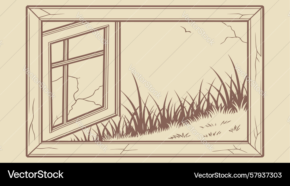 Rustic Window in Grass Vector Image