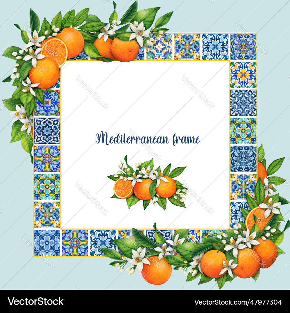 Aquarell handgezogener mediterraner Rahmen Aquarell handgezogener mediterraner Rahmen vektorbild