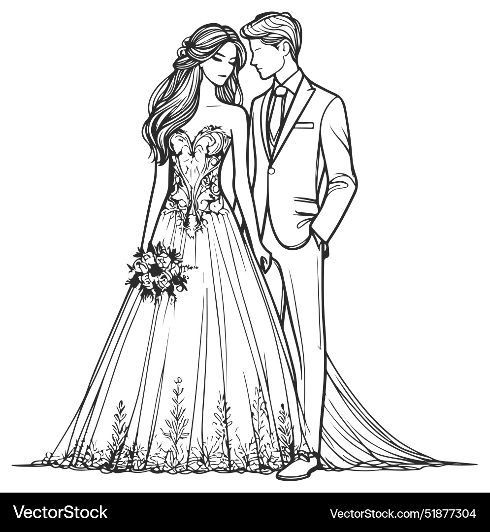Continuous one line drawing of a wedding couple Continuous one line drawing of a wedding couple vector image