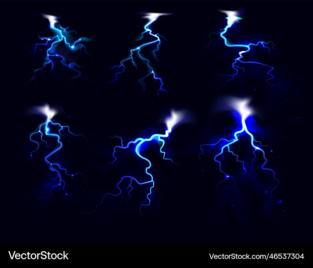 Flash of lightning realistic set Flash of lightning realistic set vector image