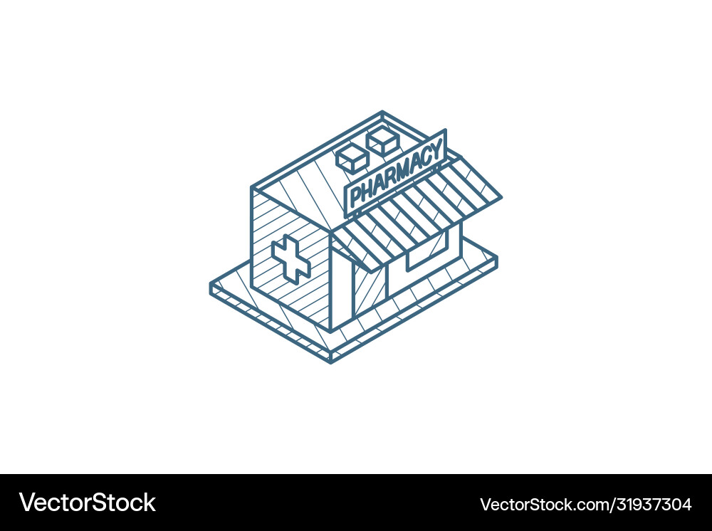 Pharmacy building isometric icon 3d line art Vector Image