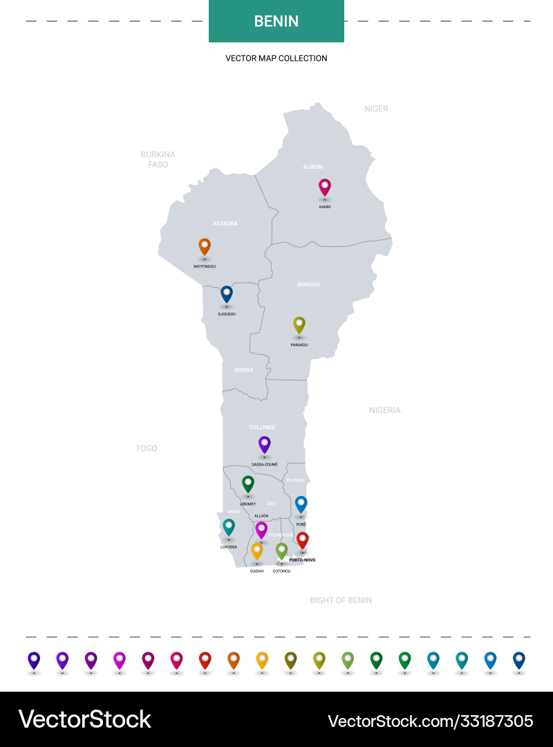 Benin map with location pointer marks infographic Vector Image