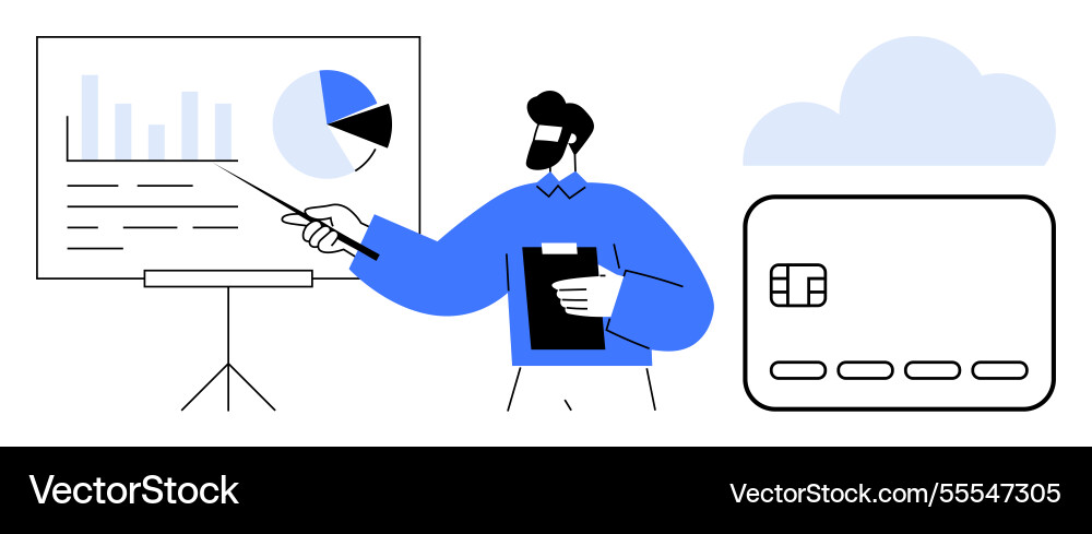 Man presenting financial data with chart credit Man presenting financial data with chart credit Vector Image