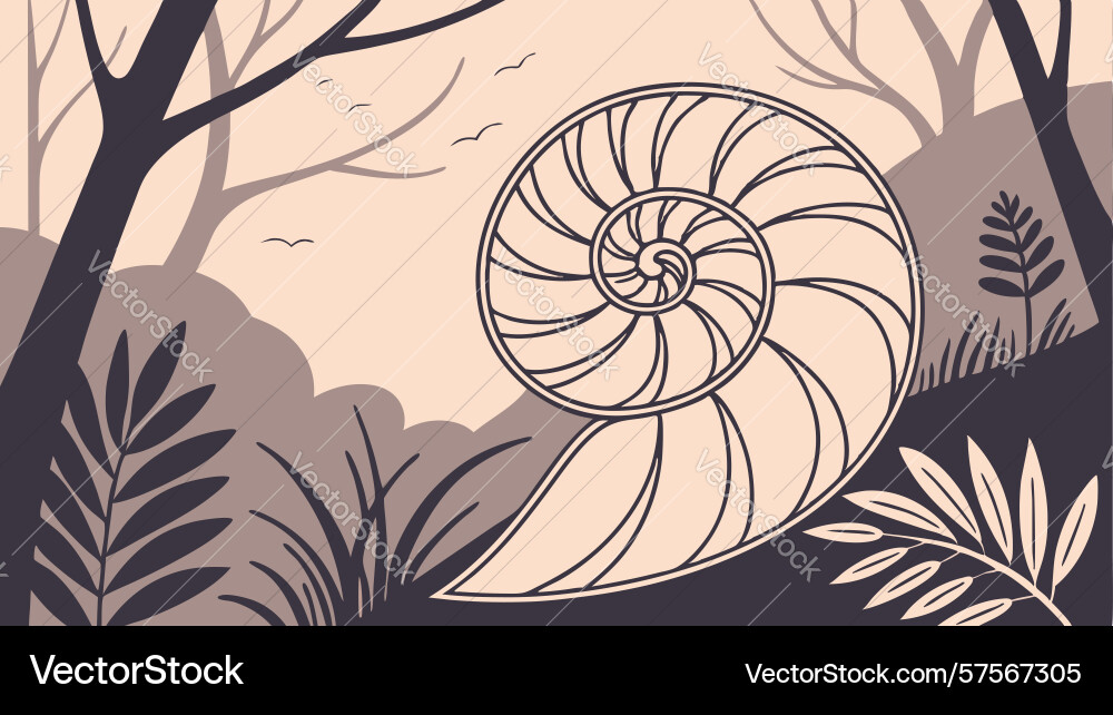 Nautilus shell in abstract forest design vector image