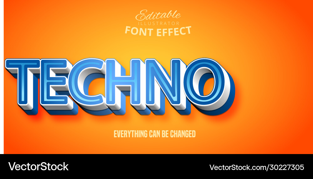 Techno text 3d editable font effect vector image