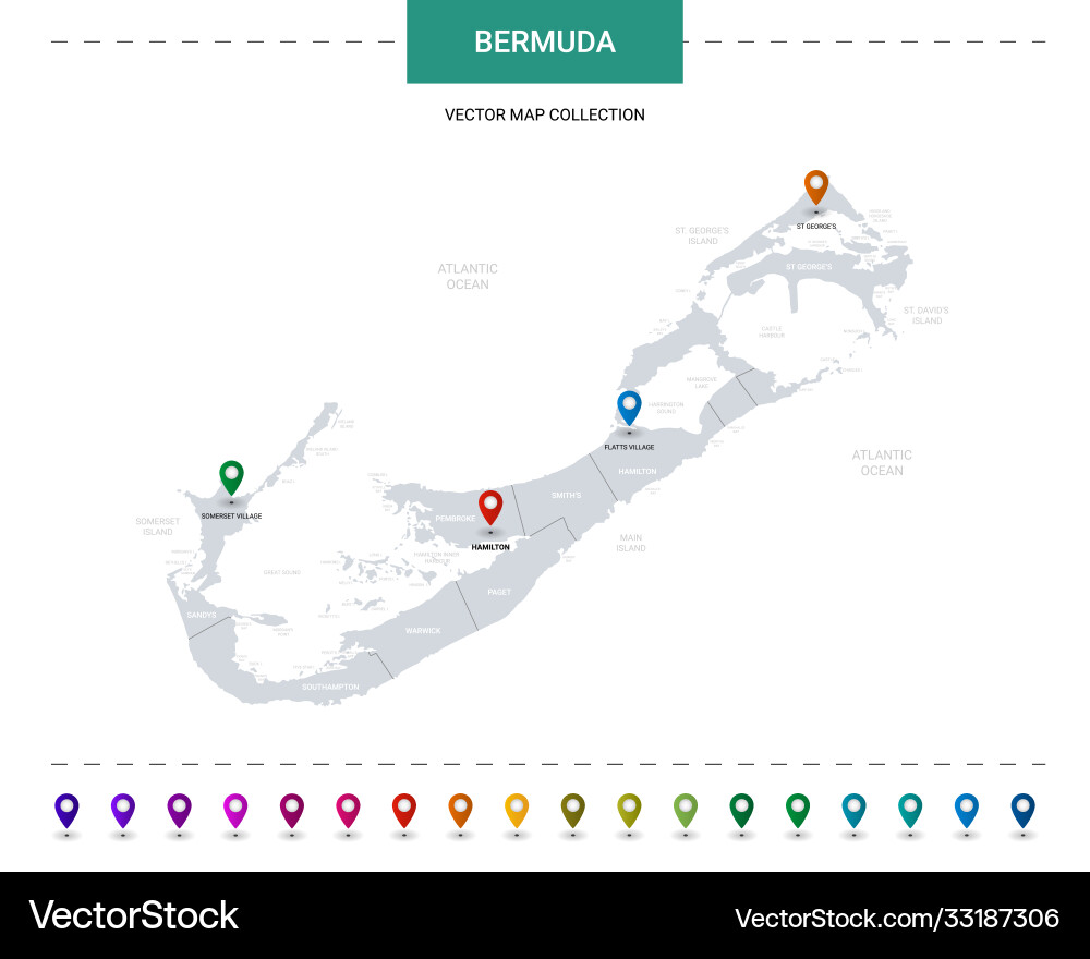 Bermuda map with location pointer marks Bermuda map with location pointer marks vector image