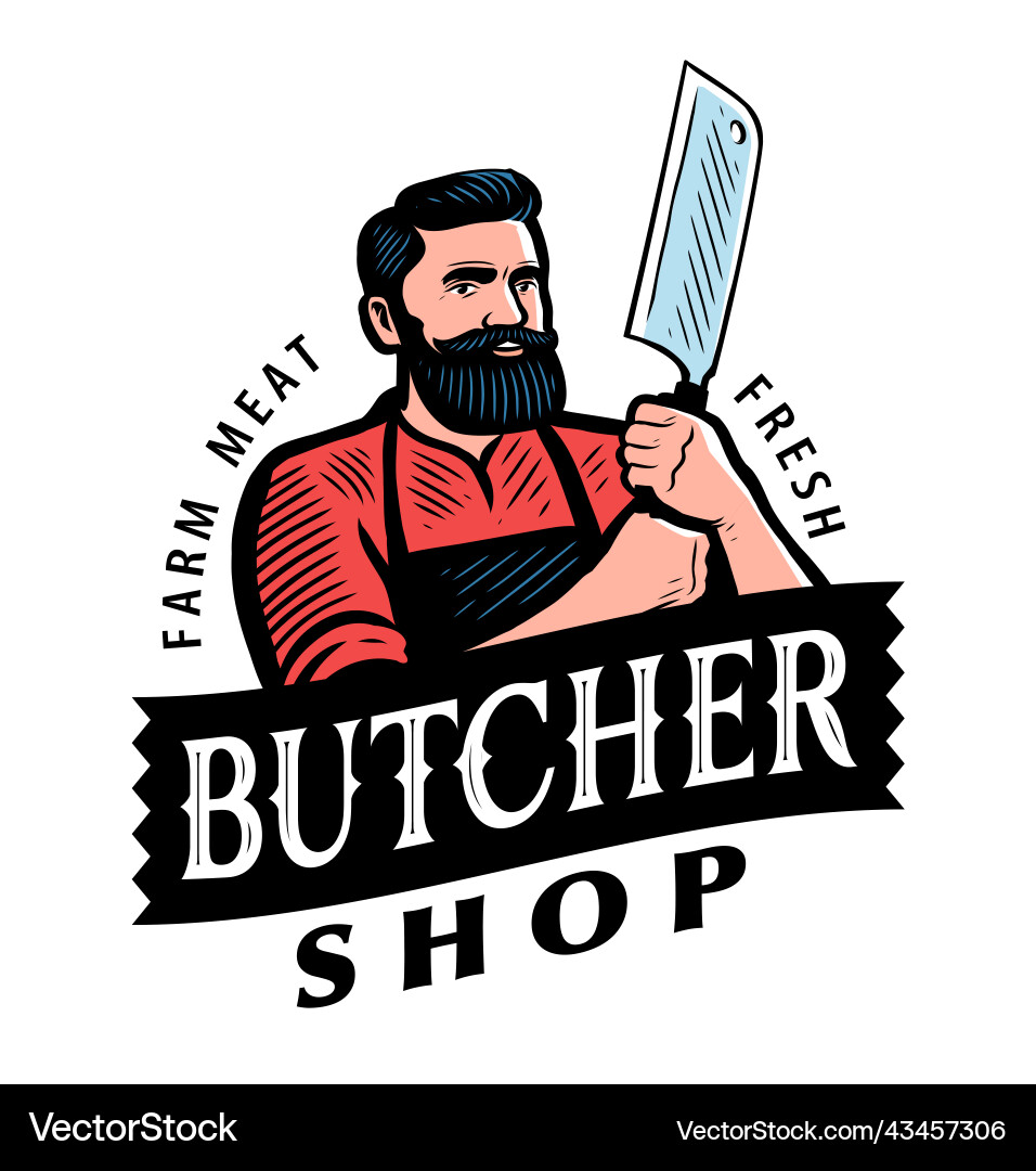Butcher with meat cleaver emblem or logo Butcher with meat cleaver emblem or logo vector image