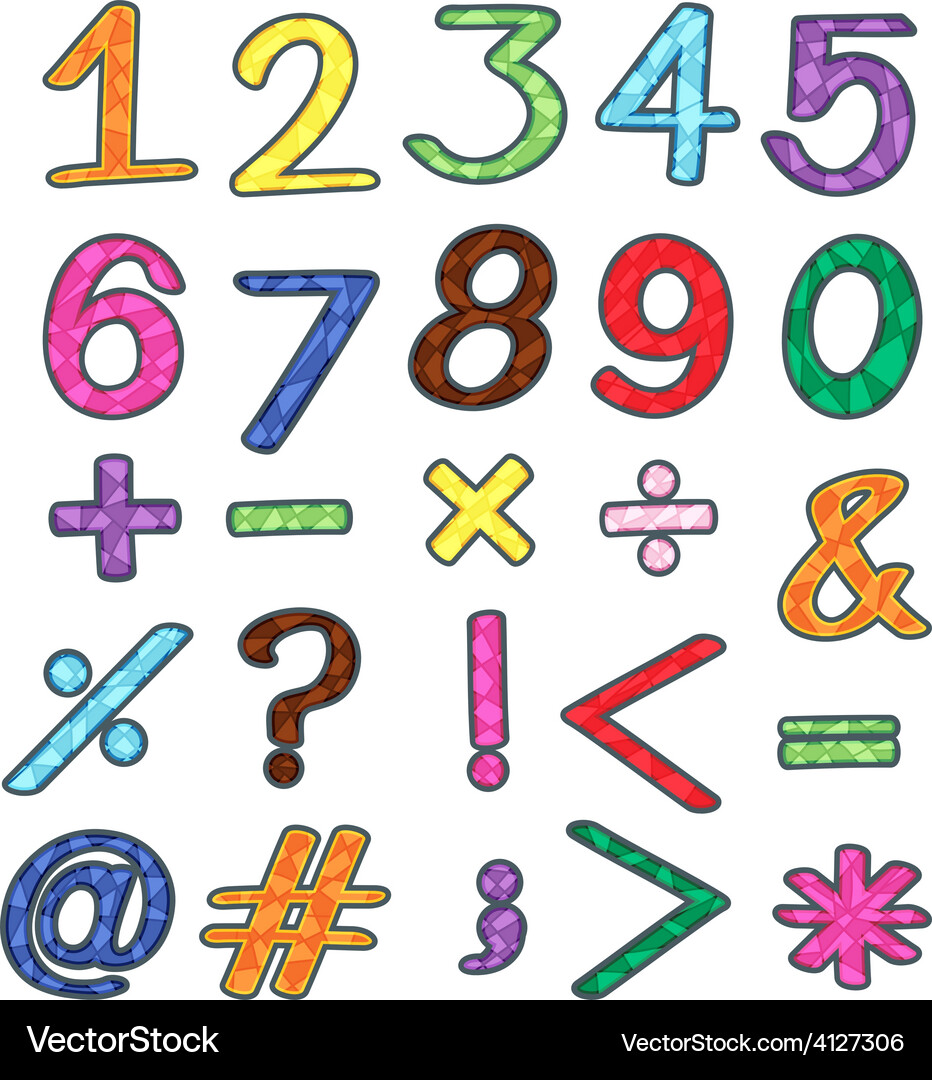 Colourful numbers and mathematical operations Vector Image