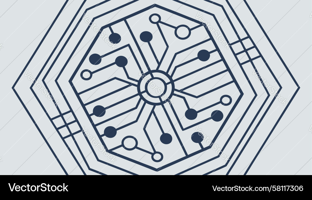Hexagonal Microchip Circuit Pattern Vector Image