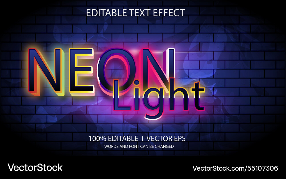 Neon light 3d text effect with modern style Neon light 3d text effect with modern style Vector Image