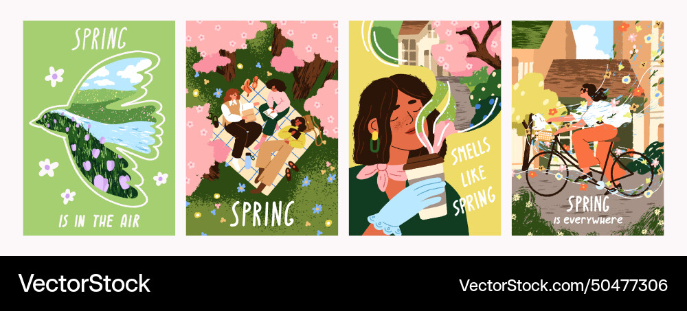 Spring card backgrounds set cute postcards Vector Image