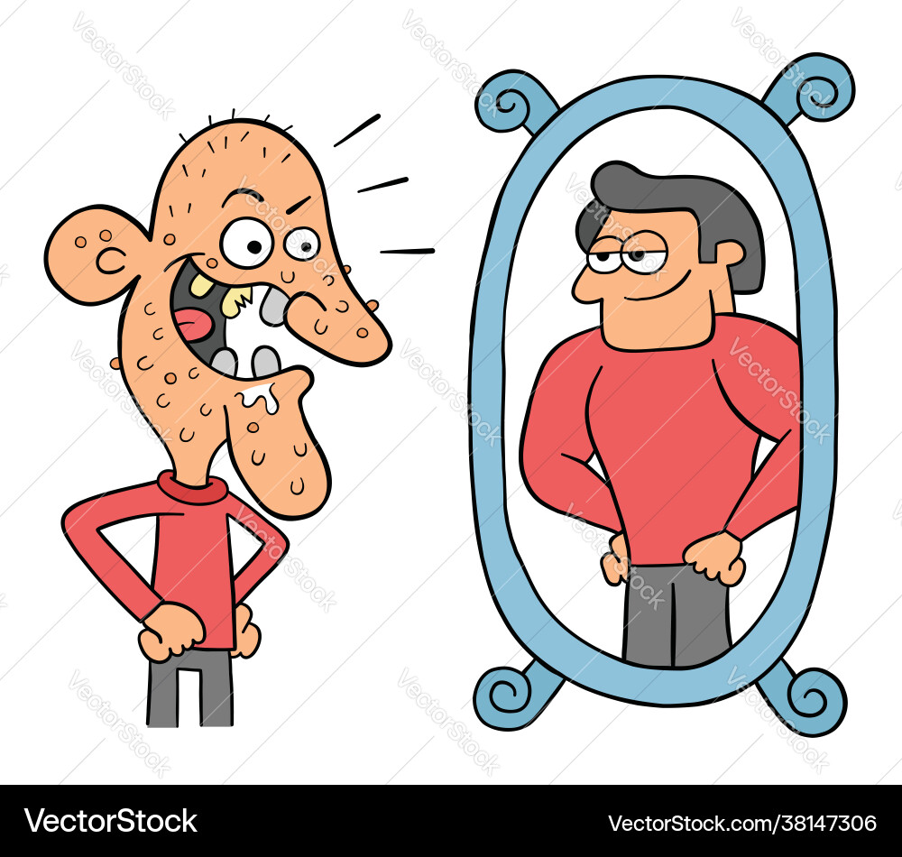 Ugly Man Looking in Mirror – Royalty-Free Vector | VectorStock, image size:1000x950