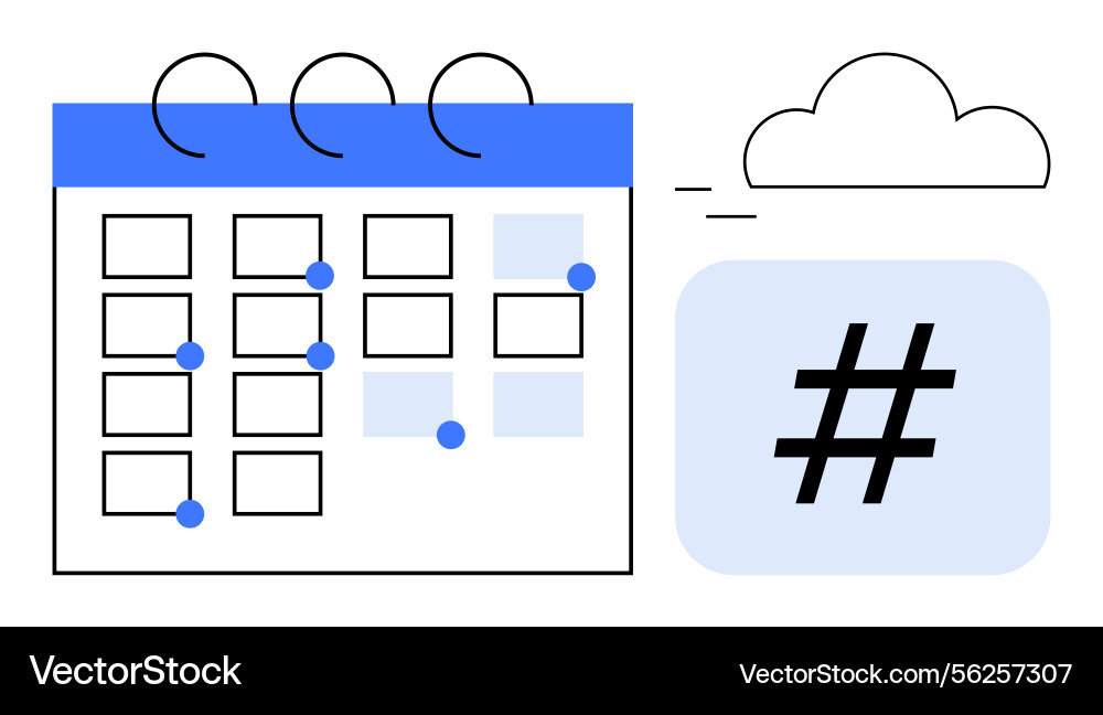 Cloud-based calendar with metadata tag Cloud-based calendar with metadata tag vector image
