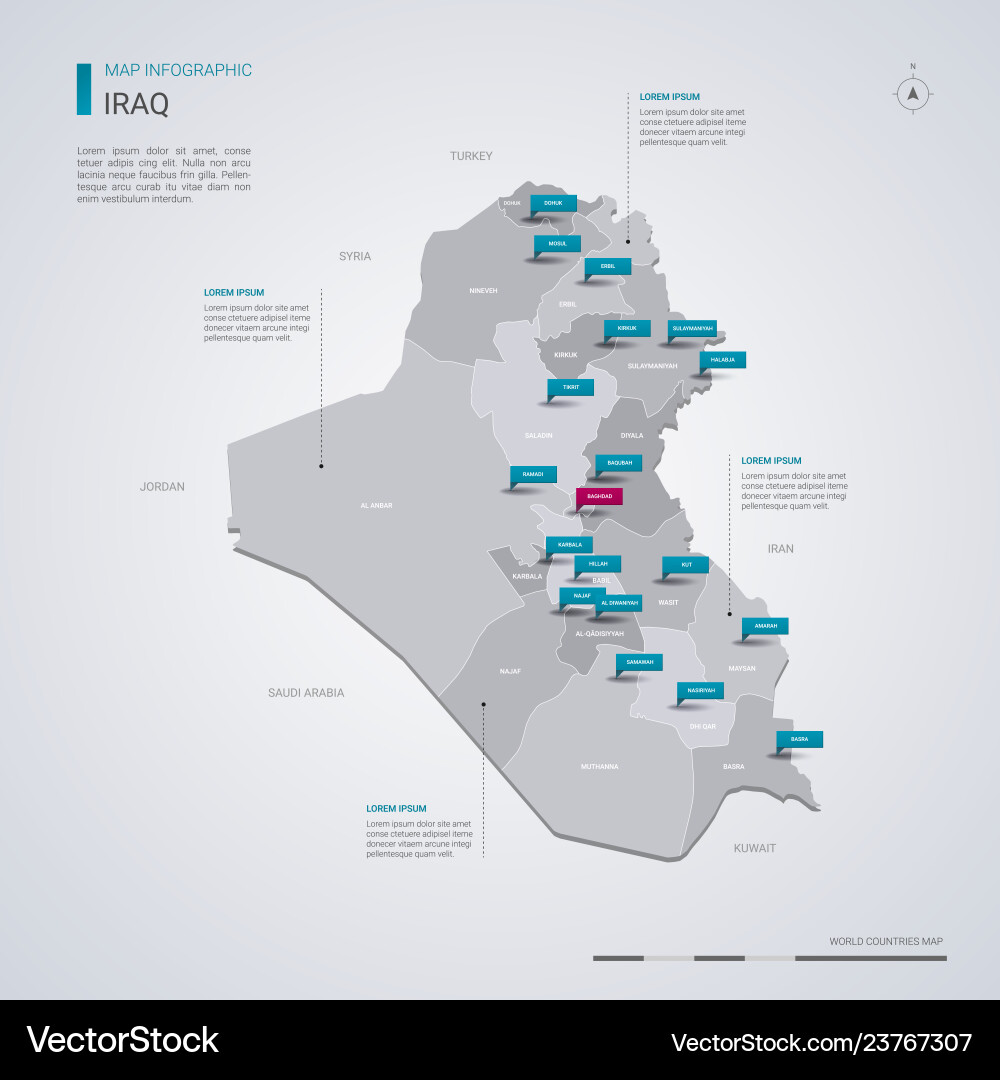 Iraq map with infographic elements pointer marks vector image